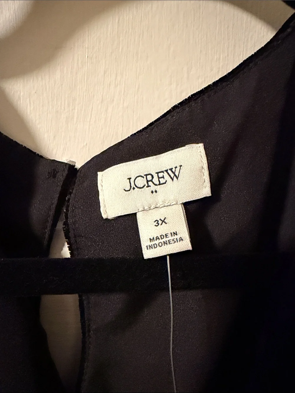 J.Crew Velvet Puff Sleeve Top Black Blouse 3X Plus Size